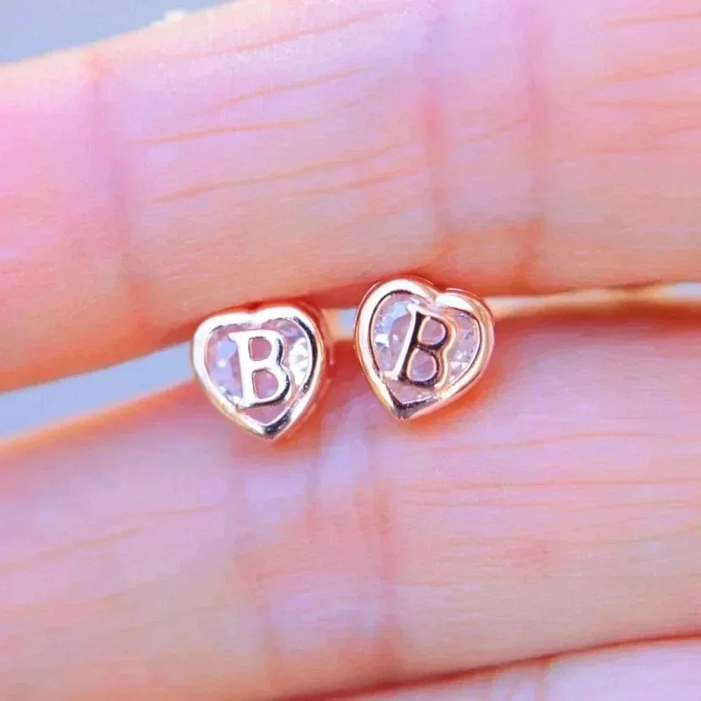 GIFT 💝HEART INITIAL ROSE GOLD EARRINGS WOMEN TEEN GIRLS MOM DAUGHTER, ELDM153RG - Picture 1 of 11